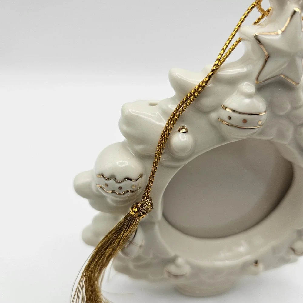 Lenox Christmas Tree Frame Ornament Porcelain Ivory & Gold Handcrafted 2003